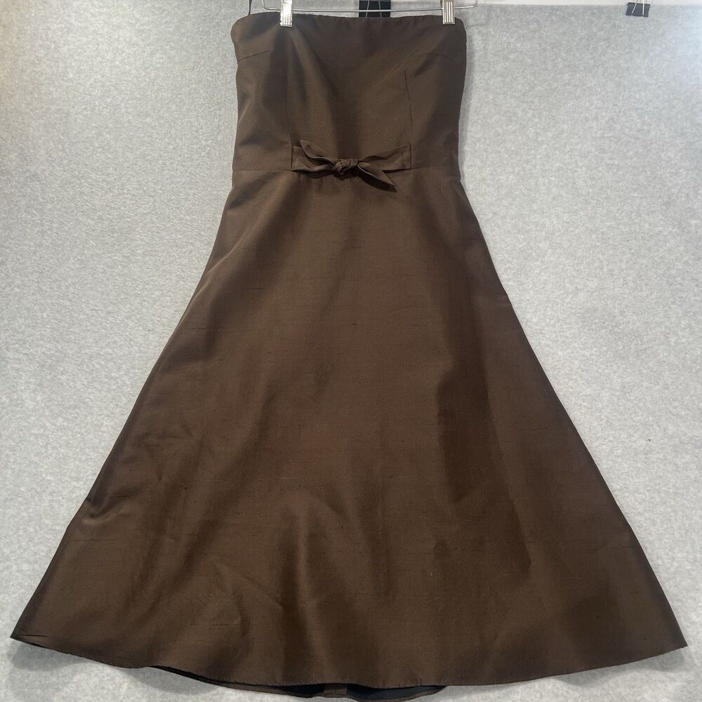 Lynn Lugo Silk Dress Strapless fit Flare Brown Party Wedding Women's Size 10